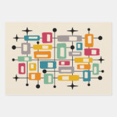 Farbige Retro-Mitte-des-Jahrhunderts-Moderne-Atom- Geschenkpapier Set (Vorderseite 2)