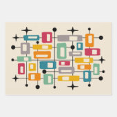 Farbige Retro-Mitte-des-Jahrhunderts-Moderne-Atom- Geschenkpapier Set (Vorderseite)