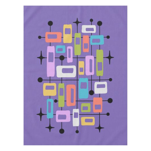 Farbige Retro-Mitte-des-Jahrhunderts-Moderne-Atom- Tischdecke (Vorderseite)
