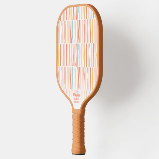 Farbige Retro-Pastellstreifen, Personalisiert Pickleball Schläger (Links)