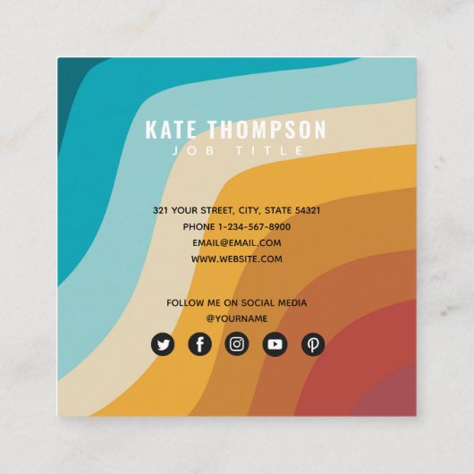 Farbige Retro-Regenbogen-Abstrakte Waagen QR-Code Quadratische Visitenkarte (Rückseite)