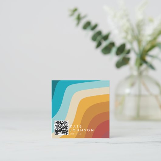 Farbige Retro-Regenbogen-Abstrakte Waagen QR-Code Quadratische Visitenkarte (Stehend Vorderseite)