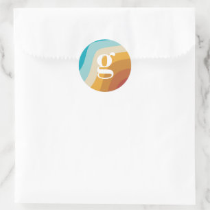 Farbige Retro-Regenbogen-Abstrakte Waves Monogramm Runder Aufkleber