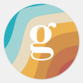 Farbige Retro-Regenbogen-Abstrakte Waves Monogramm Runder Aufkleber (Vorderseite)