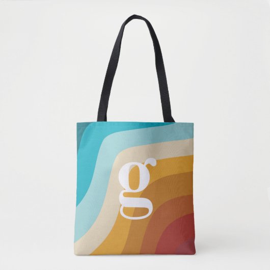 Farbige Retro-Regenbogen-Abstrakte Waves Monogramm Tasche (Vorderseite)