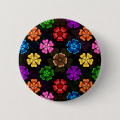 Farbige Retro-Regenbogen-Blumen-Design Schwarz Button (Vorderseite)