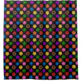 Farbige Retro-Regenbogen-Blumen-Design Schwarz Duschvorhang (Vorderseite)
