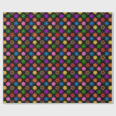 Farbige Retro-Regenbogen-Blumen-Design Schwarz  Geschenkpapier (Flach)