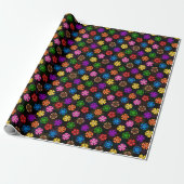 Farbige Retro-Regenbogen-Blumen-Design Schwarz  Geschenkpapier (Ungerollt)