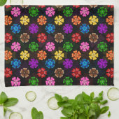 Farbige Retro-Regenbogen-Blumen-Design Schwarz Geschirrtuch (Gefaltet)