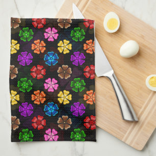 Farbige Retro-Regenbogen-Blumen-Design Schwarz Geschirrtuch