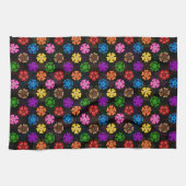 Farbige Retro-Regenbogen-Blumen-Design Schwarz Geschirrtuch (Horizontal)