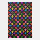 Farbige Retro-Regenbogen-Blumen-Design Schwarz Geschirrtuch (Vertikal)