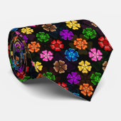 Farbige Retro-Regenbogen-Blumen-Design Schwarz Krawatte (Gerollt)