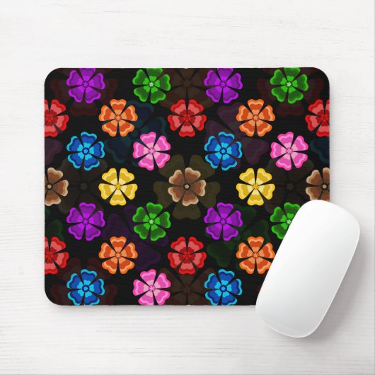 Farbige Retro-Regenbogen-Blumen-Design Schwarz Mousepad (Mit Mouse)