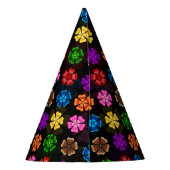Farbige Retro-Regenbogen-Blumen-Design Schwarz  Partyhütchen (Rückseite)