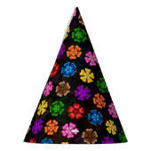 Farbige Retro-Regenbogen-Blumen-Design Schwarz  Partyhütchen (Links)