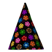 Farbige Retro-Regenbogen-Blumen-Design Schwarz  Partyhütchen (Rechts)