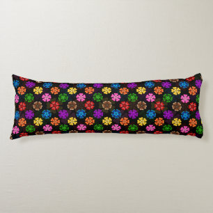 Farbige Retro-Regenbogen-Blumen-Design Schwarz Seitenschläferkissen