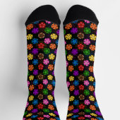 Farbige Retro-Regenbogen-Blumen-Design Schwarz Socken (Oben)