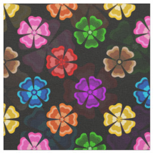 Farbige Retro-Regenbogen-Blumen-Design Schwarz  Stoff