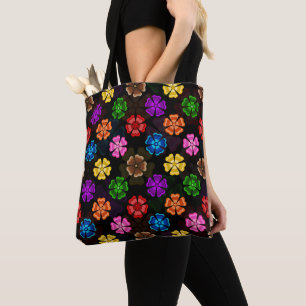 Farbige Retro-Regenbogen-Blumen-Design Schwarz  Tasche