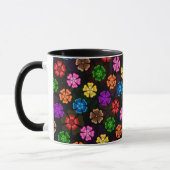 Farbige Retro-Regenbogen-Blumen-Design Schwarz Tasse (Links)