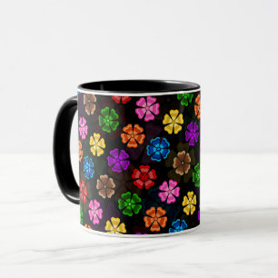 Farbige Retro-Regenbogen-Blumen-Design Schwarz Tasse