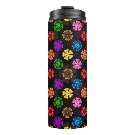 Farbige Retro-Regenbogen-Blumen-Design Schwarz  Thermosbecher (Vorderseite)