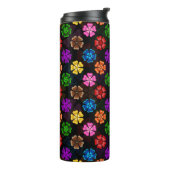 Farbige Retro-Regenbogen-Blumen-Design Schwarz  Thermosbecher (Nach links gedreht)