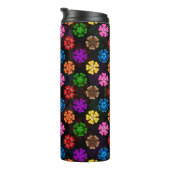 Farbige Retro-Regenbogen-Blumen-Design Schwarz  Thermosbecher (Nach rechts gedreht)