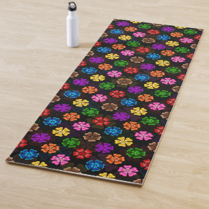 Farbige Retro-Regenbogen-Blumen-Design Schwarz Yogamatte