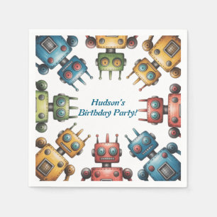 Farbige Retro-Roboter-Jungen-Geburtstagsfeier Serviette
