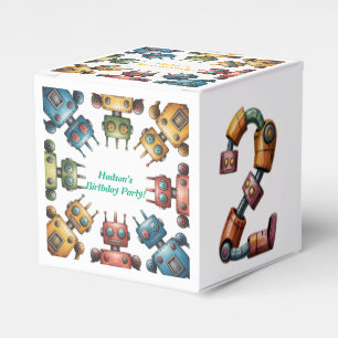 Farbige Retro-Roboter zur 2. Jungen-Geburtstagsfei Geschenkschachtel
