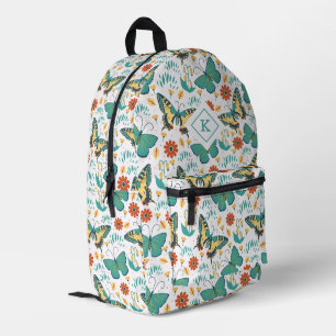 Farbige Retro-Schmetterlinge und Blume Bedruckter Rucksack