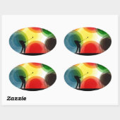 Farbige Retro-Silhouette Golfer Ovaler Aufkleber (Blatt)