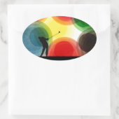 Farbige Retro-Silhouette Golfer Ovaler Aufkleber (Tasche)