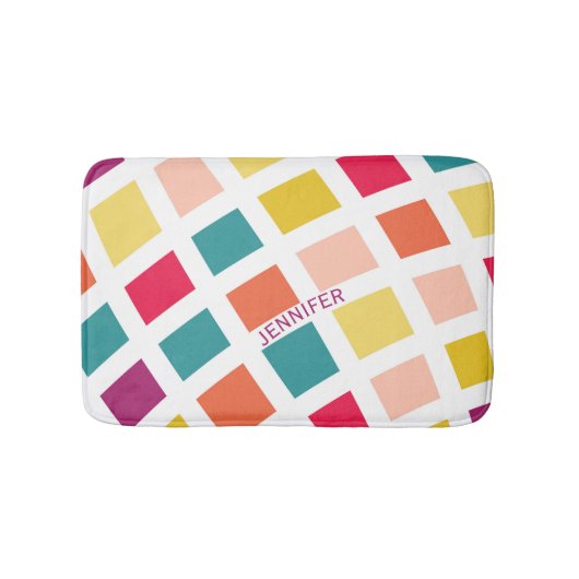Farbige Retro-Style-Quadrate-Design Badematte (Vorderseite)