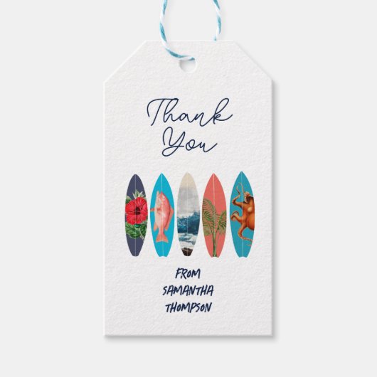 Farbige Retro-Surfboards Danke Geschenkanhänger (Vorderseite)