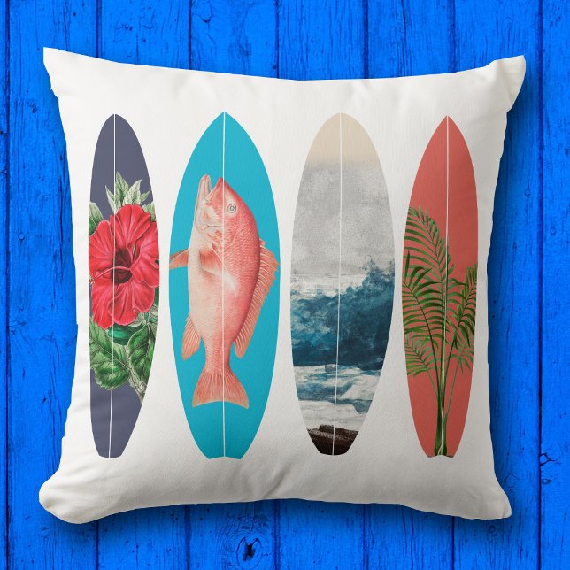 Farbige Retro-Surfbretter Kissen (Colorful Retro Surfboards Throw Pillow)