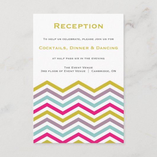 Farbige Retro-Zickzack Muster-Empfang-Karte Begleitkarte (Vorderseite)