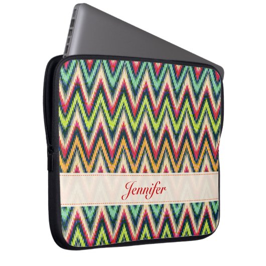 Farbige Retro-Zickzack Muster Monogramm Laptopschutzhülle (Vorne Rechts)