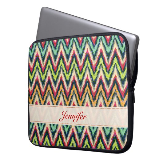Farbige Retro-Zickzack Muster Monogramm Laptopschutzhülle (Vorderseite Links)