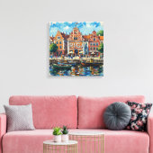 Farbige Riga-Wasserfront-Stadtansicht auf Leinwand (Insitu (Wohnzimmer))