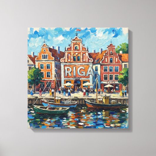Farbige Riga-Wasserfront-Stadtansicht auf Leinwand (Vorderseite)
