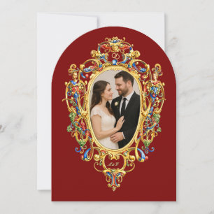 Farbige Rococo-Cartouche-Fotovorlage Hochzeit Einladung