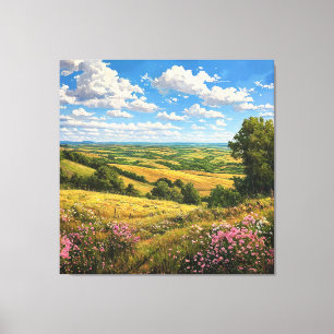 Farbige rollende Hügel und Wildblumenlandschaft Leinwanddruck