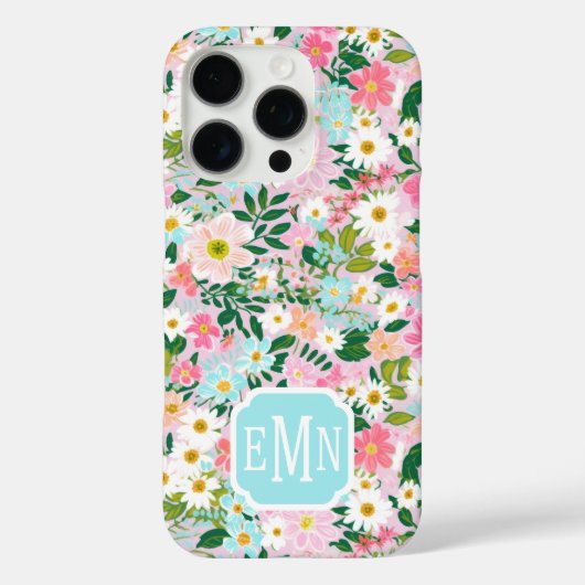 Farbige rosa Blumen-Garten-Monogramm Case-Mate iPhone Hülle (Rückseite)