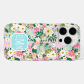 Farbige rosa Blumen-Garten-Monogramm Case-Mate iPhone Hülle (Rückseite (Horizontal))