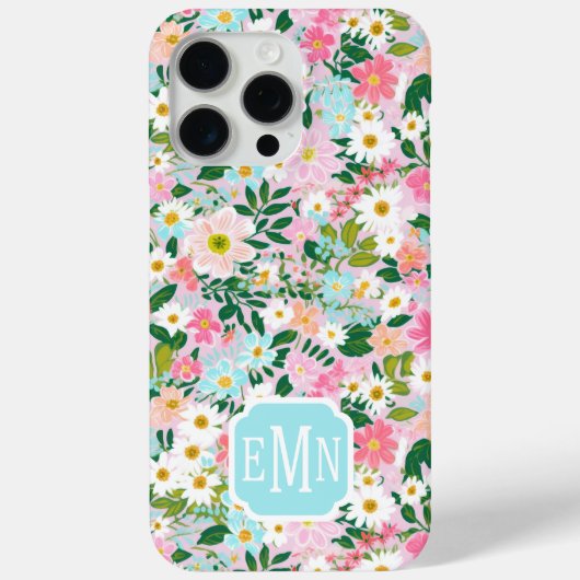 Farbige rosa Blumen-Garten-Monogramm  Case-Mate iPhone Hülle (Rückseite)